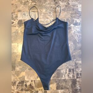 Black Spaghetti Strap Cowl Neck Bodysuit